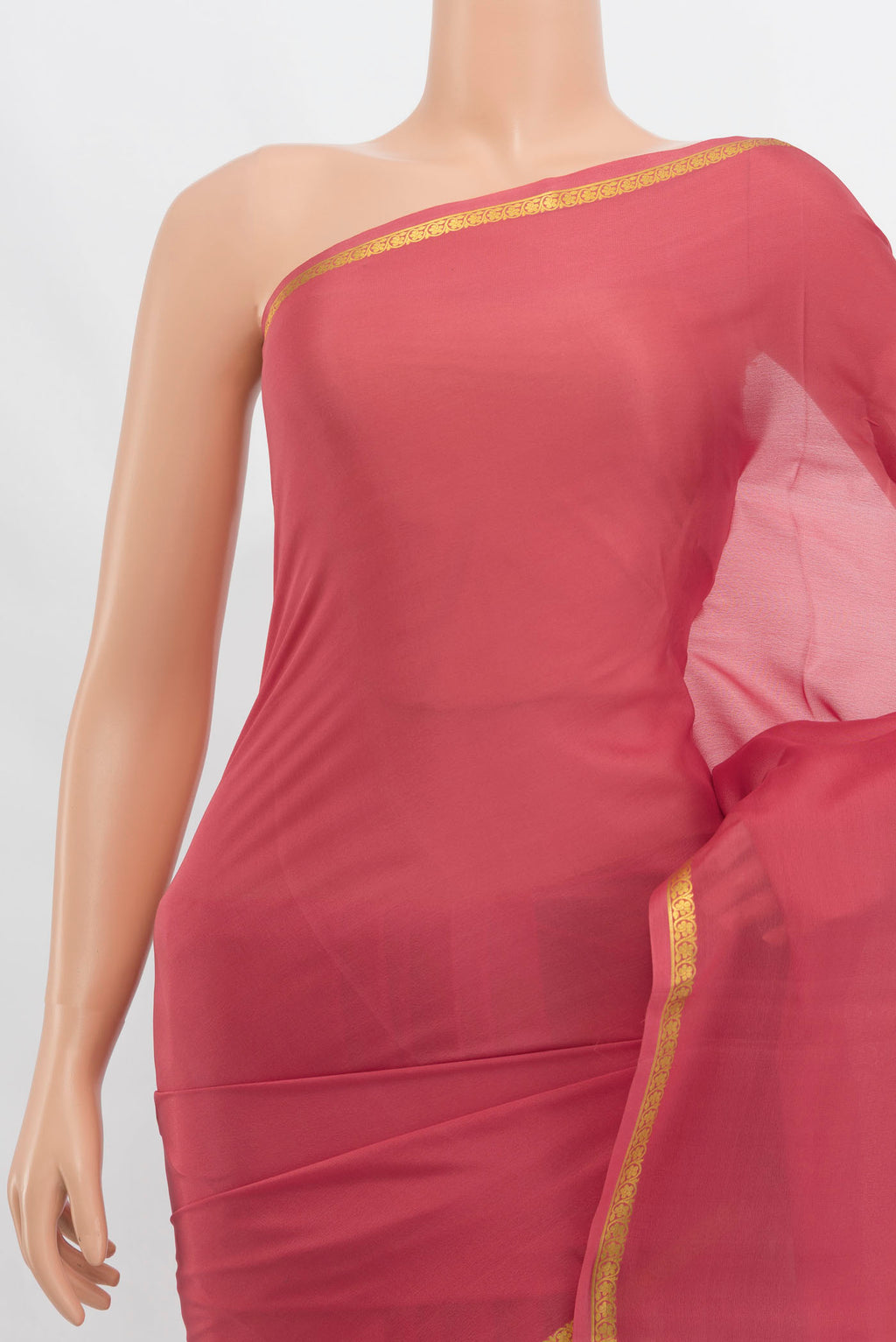 Border image of Imperial Pink Mysore Crepe Saree with Zari Butta on the body and Zari Border. 