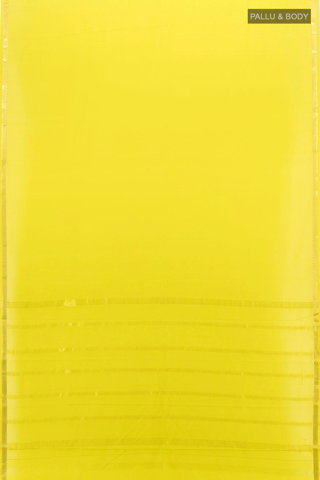 Flat view of Parrot Green Mysore Crepe Saree with Zari Butta on the body and Silk Border