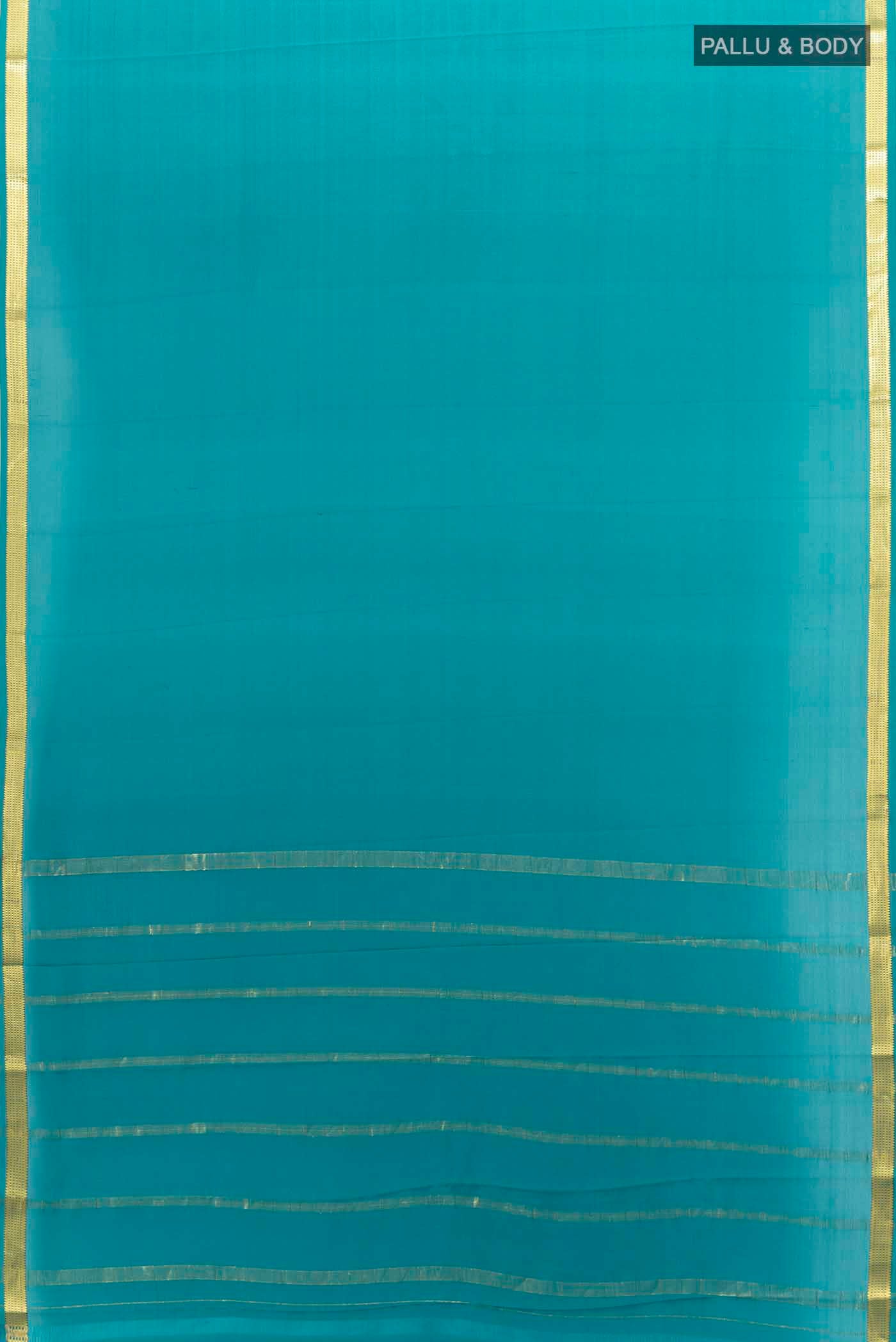 Flat view of Dark Blue Mysore Crepe Saree with Zari Butta on the body and Silk Border