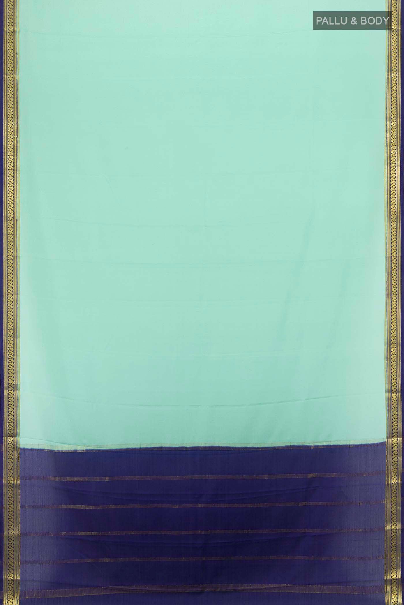 Flat view of Teal Mysore Crepe Saree with Zari Brocade on the body and Silk Border