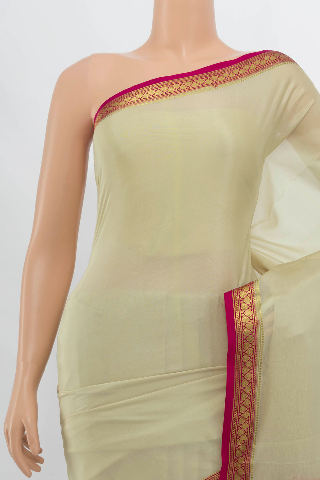 Border image of Cream Mysore Crepe Saree with Plain Body and Silk Border. 