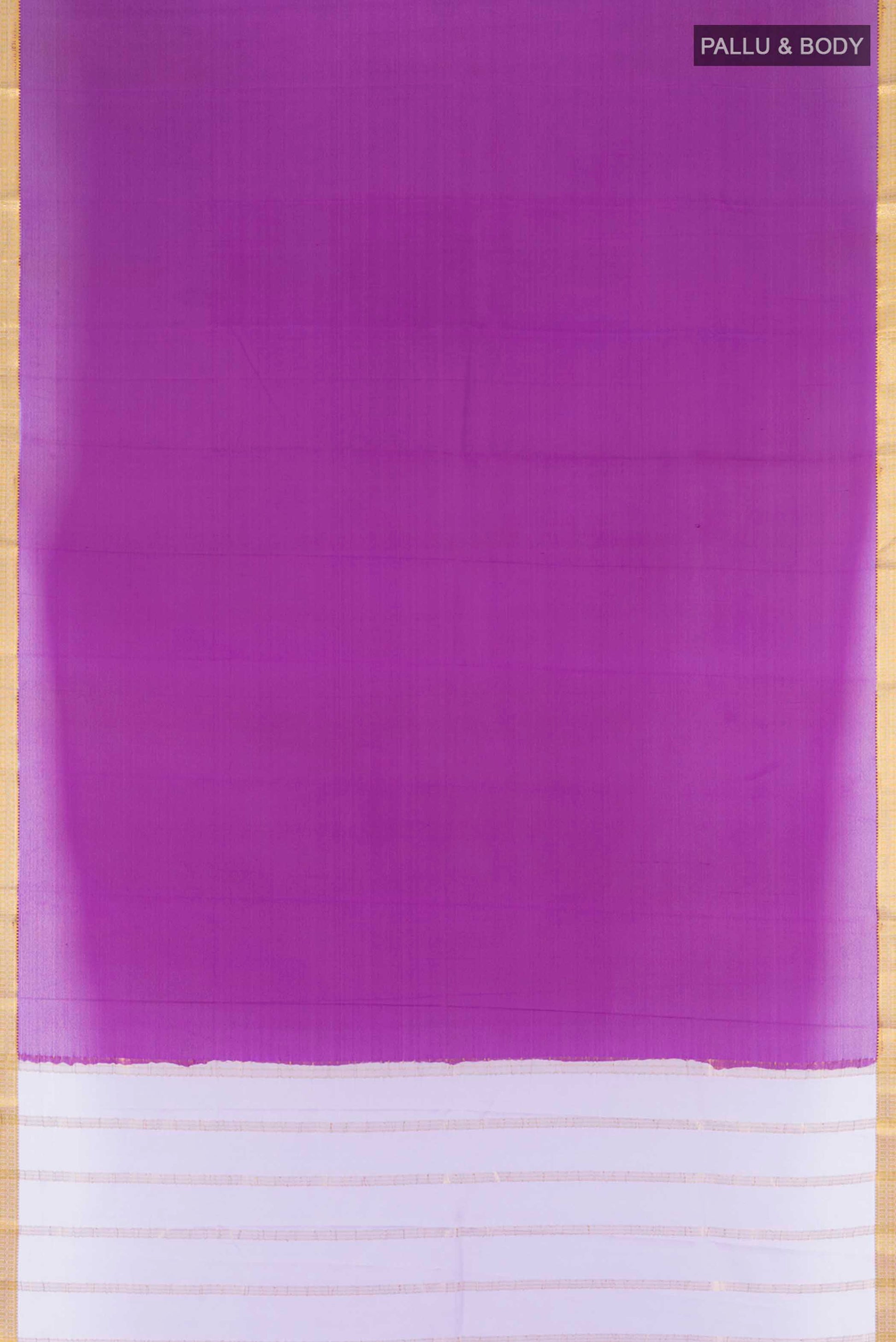 Flat view of Violet Mysore Crepe Saree with Plain Body and Zari Border