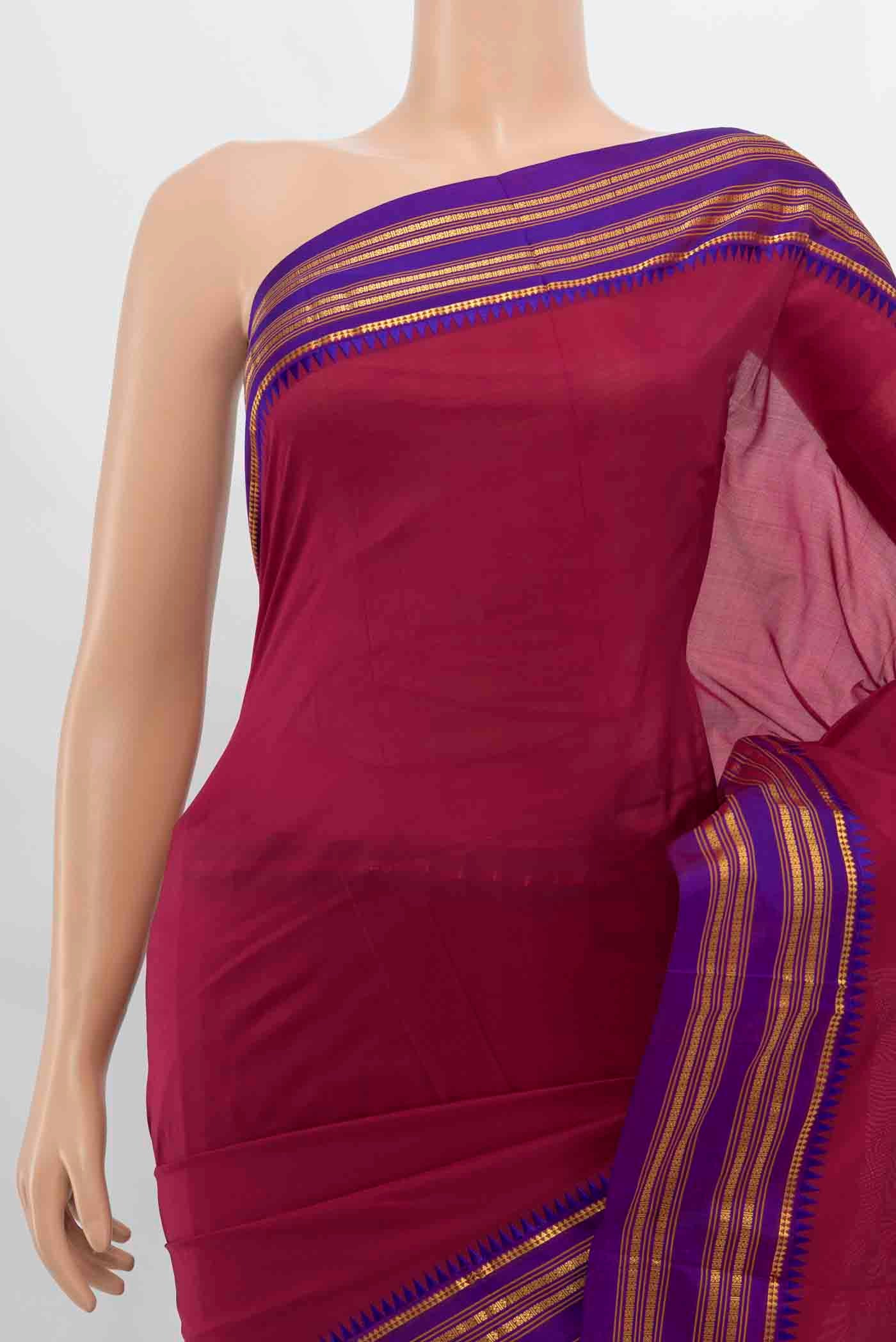 Border image of Maroon Narayanpet Silk Saree with Zari Butta on the body and Silk Border. 