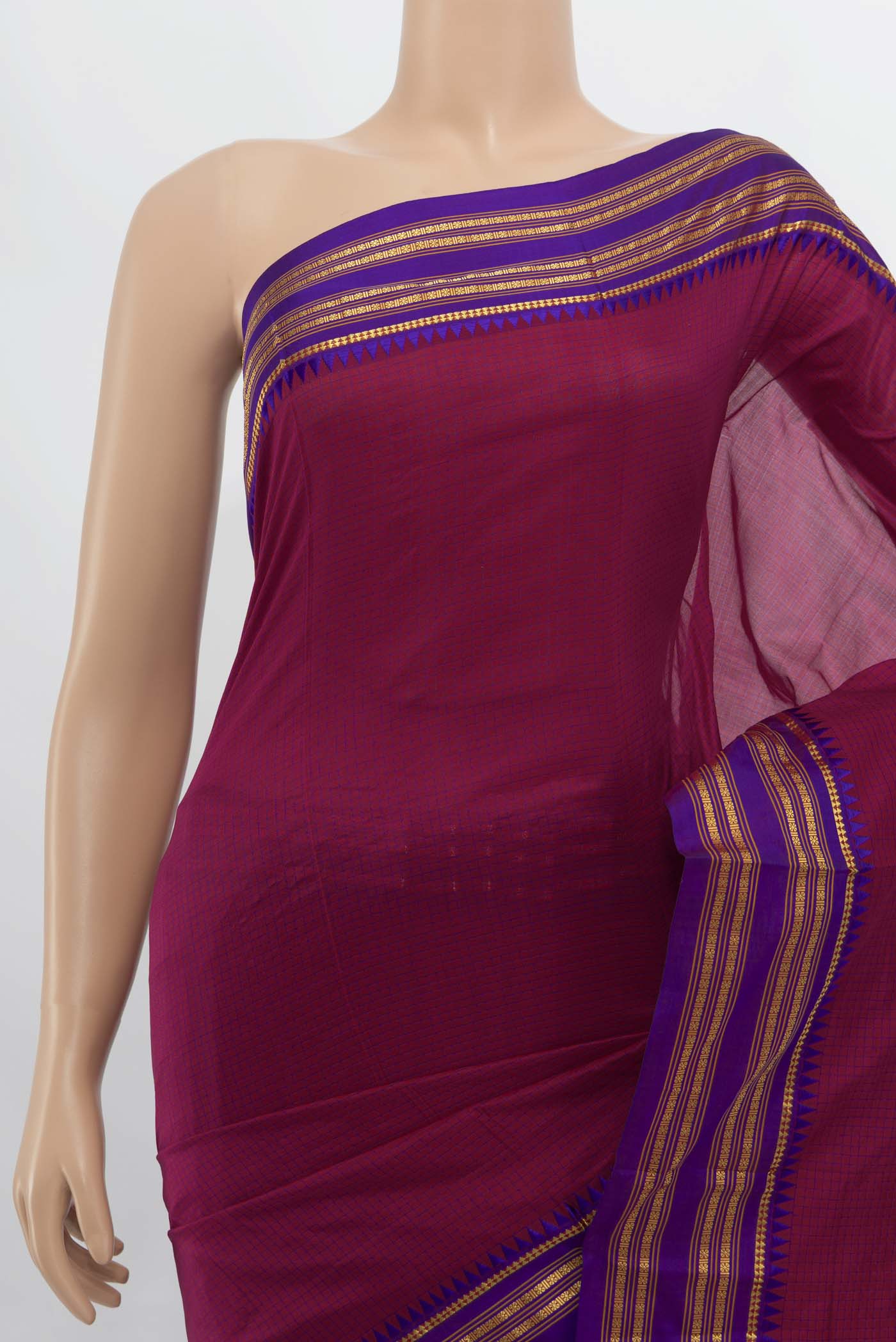 Border image of Maroon Narayanpet Silk Saree with Zari Butta on the body and Silk Border. 