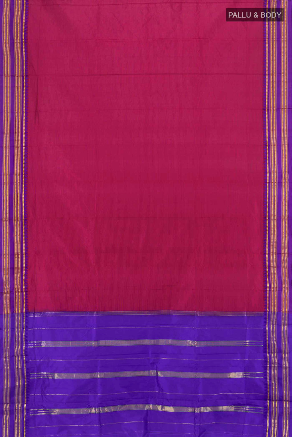 Flat view of Maroon Narayanpet Silk Saree with Zari Butta on the body and Silk Border. 