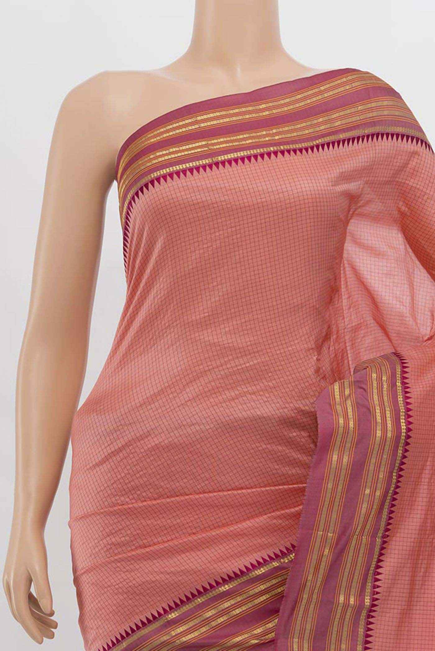 Border image of Peach Narayanpet Silk Saree with Zari Butta on the body and Silk Border. 