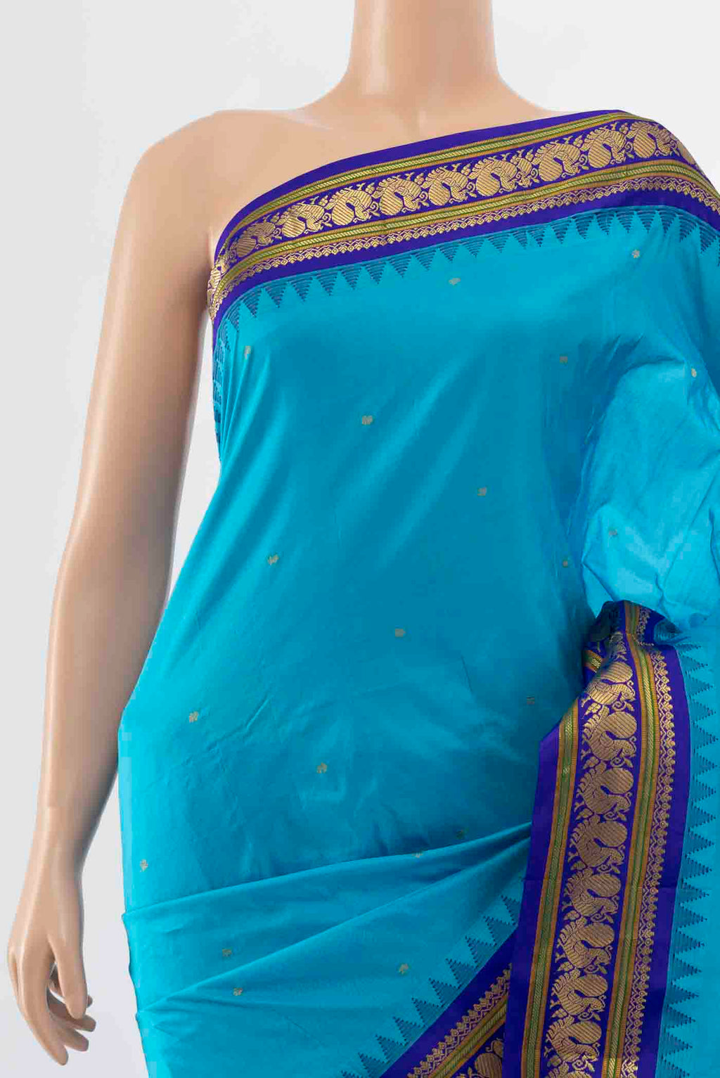 Border image of Light Blue Bangalore Silk - kadyal Saree with Zari Butta on the body and Silk Border