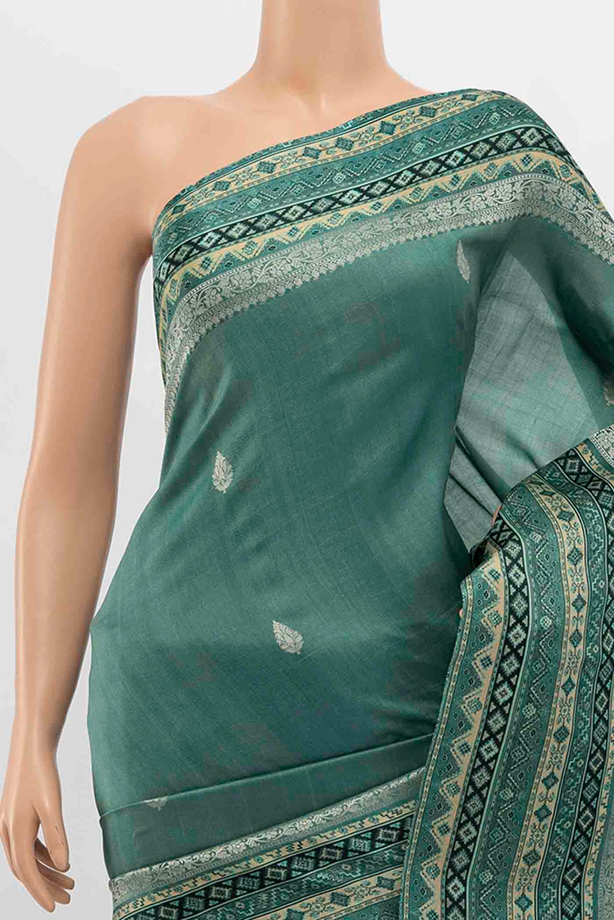 Border image of Light Green Tussar Silk Saree with Floral Print on the body and Silk Border