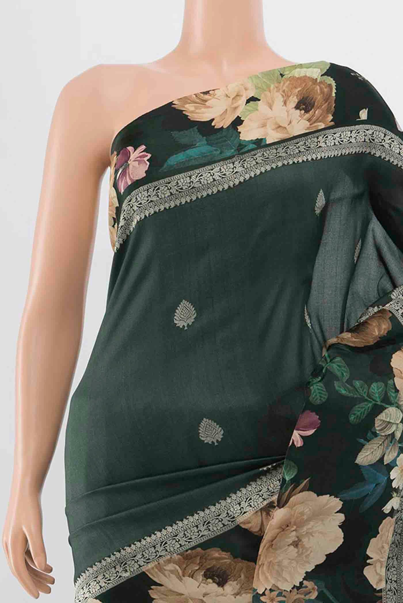 Border image of Bottle Green Tussar Silk Saree with Zari Butta on the body and Fancy Border