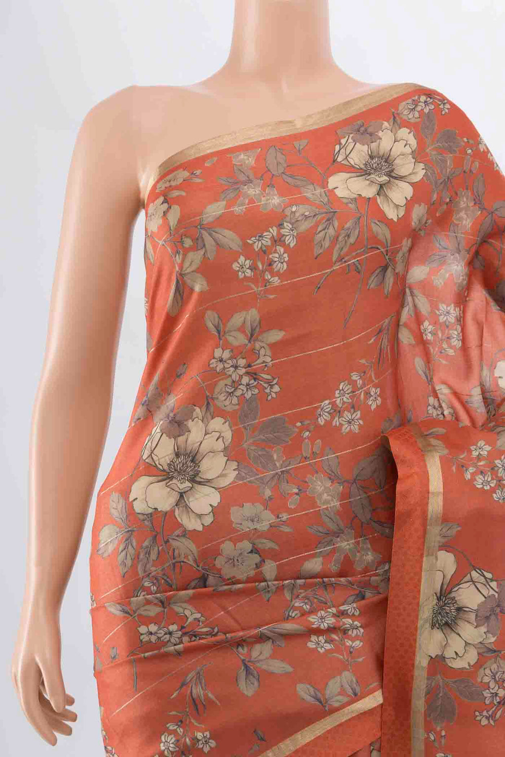 Border image of Brick Orange Tussar Silk Saree with Zari Butta on the body and Silk Border