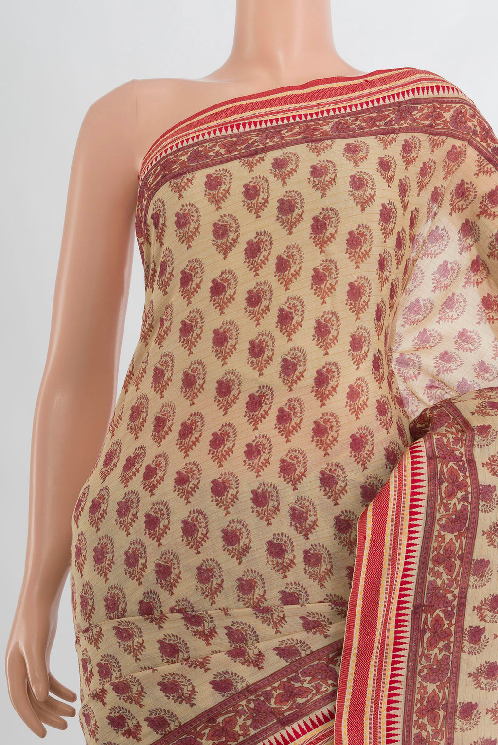 Border image of Multi Color Maheshwari Cotton Saree with Floral Print on the body and Silk Border. 