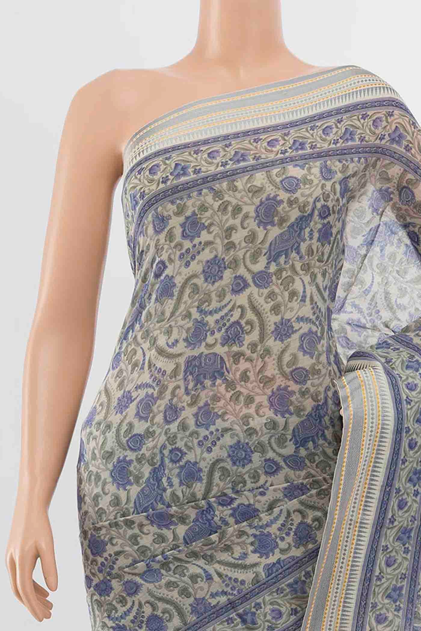 Border image of Grey Maheshwari Silk Cotton Saree with Floral Print on the body and Fancy Border