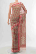Red Maheshwari Silk Cotton Saree with Thread Butta on the body and Silk Border displayed on a mannequin
