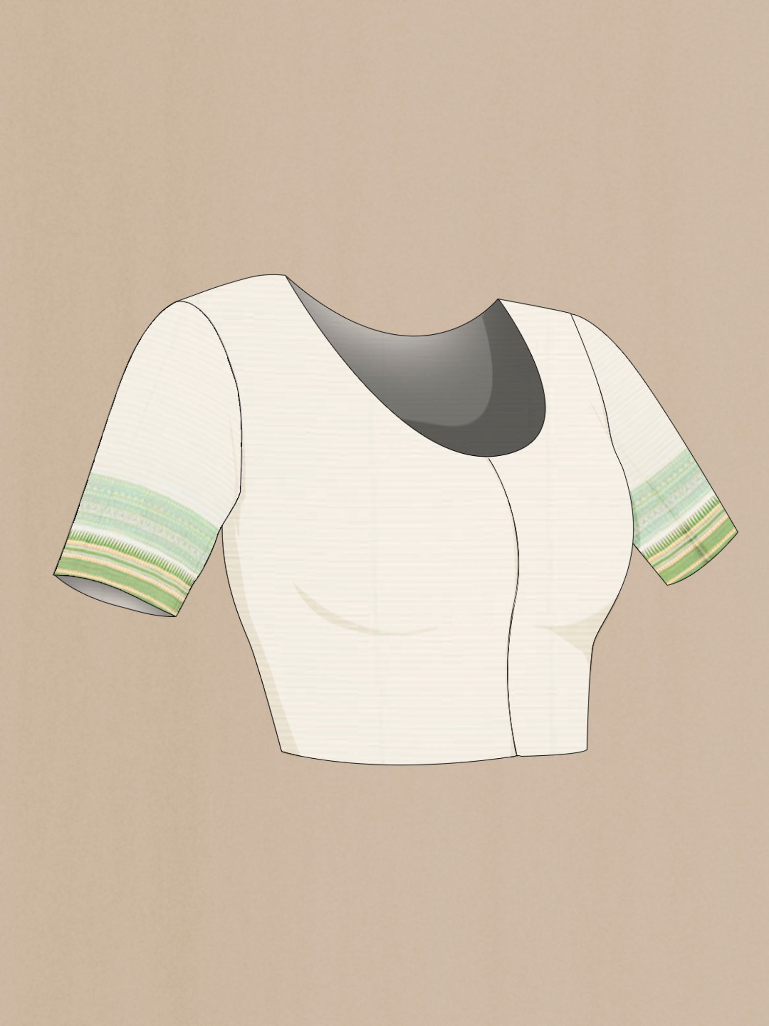 Close up image of the blouse of Light Green Maheshwari Silk Cotton Saree with Zari Butta on the body and Fancy Border