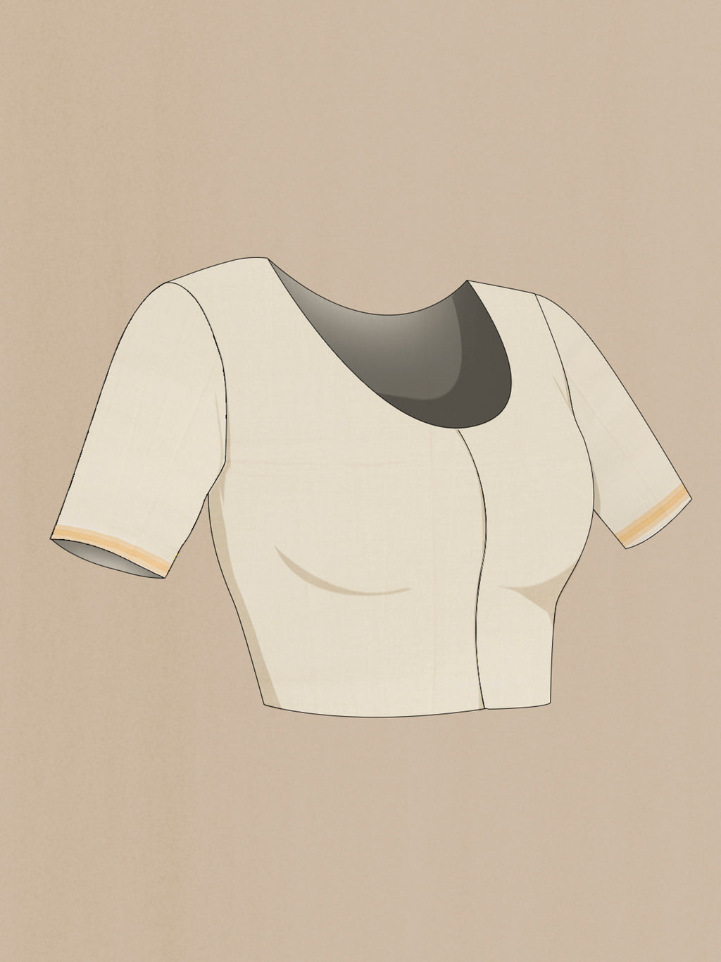 Close up image of the blouse of Cream Tussar Silk Saree with Floral Print on the body and Plain Border. 