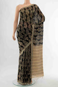 Black Tussar Silk Saree with Thread Butta on the body and Thread Border displayed on a mannequin