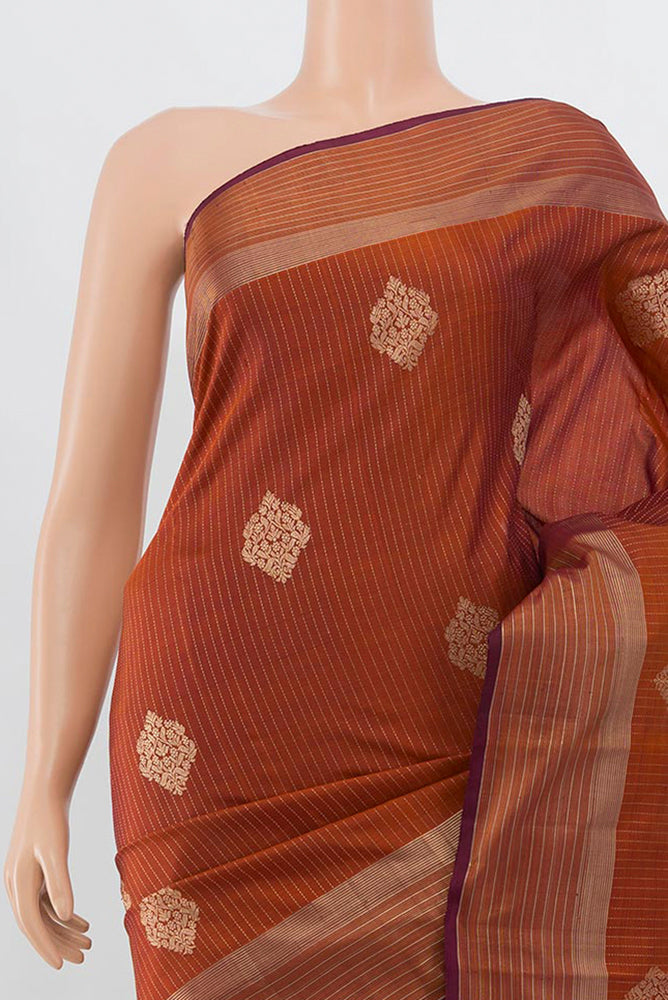 Border image of Bronze Kanjivaram Silk Saree with Zari Butta on the body and Silk Border. 