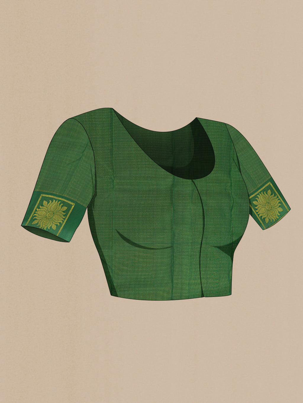 Close up image of the blouse of Maroon Kanjivaram Silk Saree with Checked design on the body and Fancy Border. 