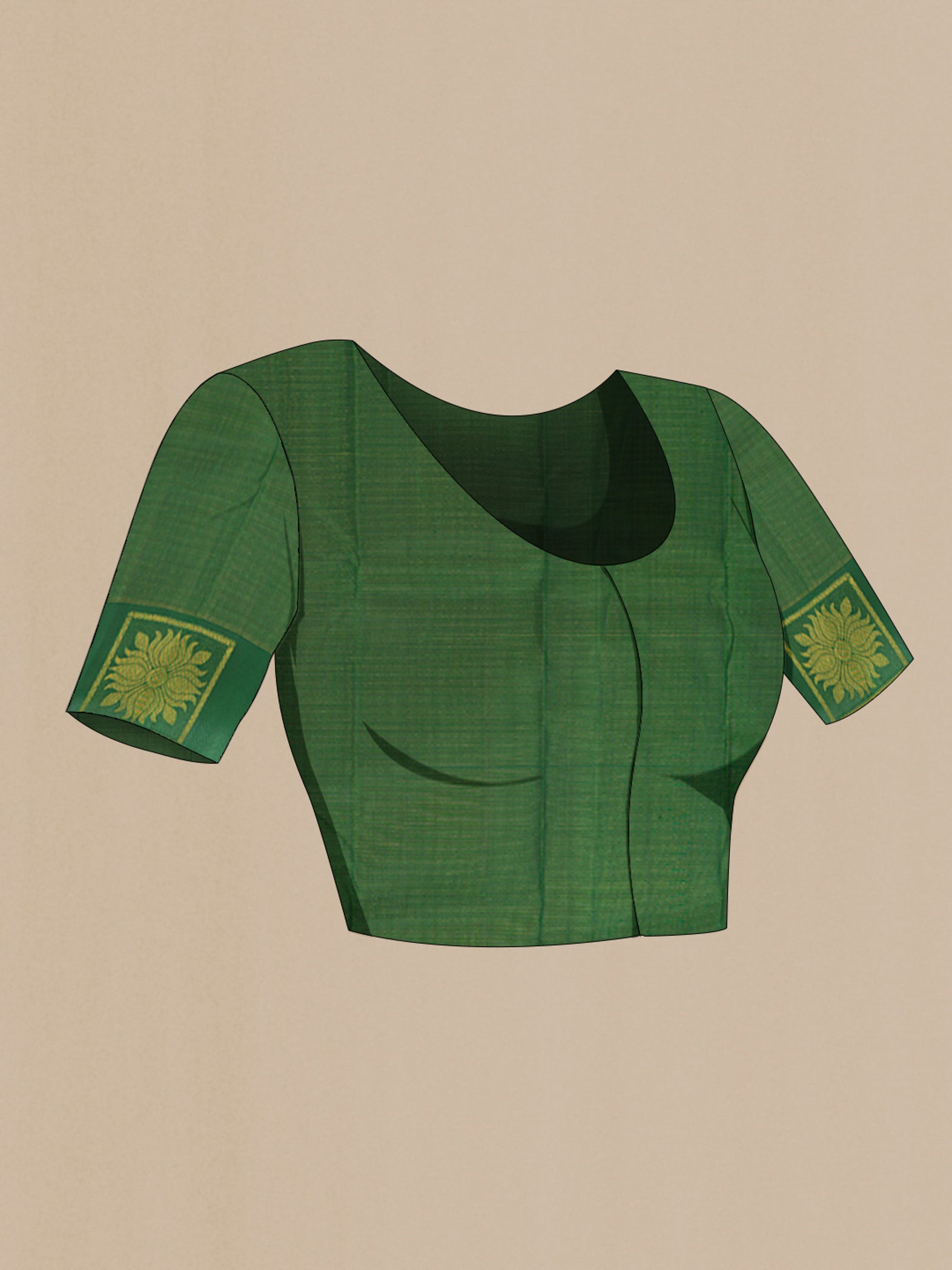 Close up image of the blouse of Maroon Kanjivaram Silk Saree with Checked design on the body and Fancy Border. 