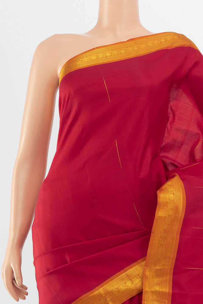 Border image of Red Kanchipuram Silk Saree with Zari Butta on the body and Silk Border. 