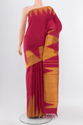 Pure Silk Pure Zari Maroon Kanjivaram Saree with Zari Butta on the body and Silk Border.  displayed on a mannequin