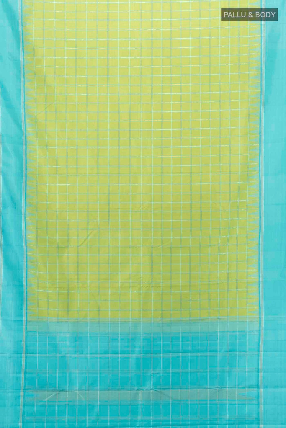 Flat view of Pista Green Kanchipuram Silk Saree with Zari Butta on the body and Silk Border