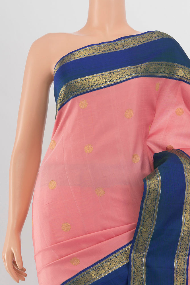 Border image of Rose pink Kanchipuram Silk Saree with Zari Butta on the body and Silk Border. 