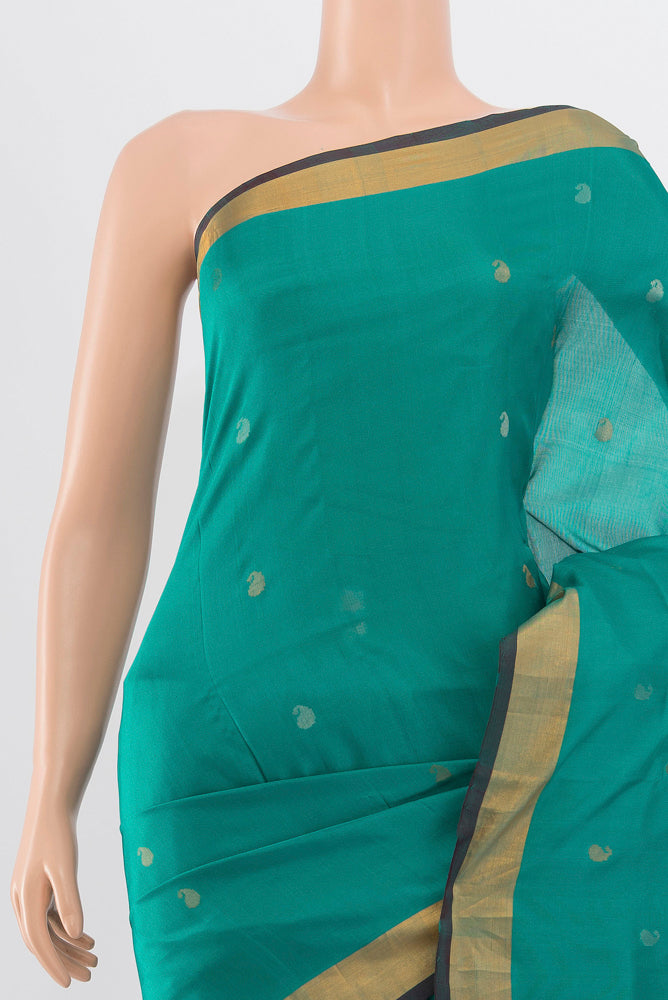 Border image of Peacock Blue Uppada Silk Saree with Zari Butta on the body and Silk Border. 