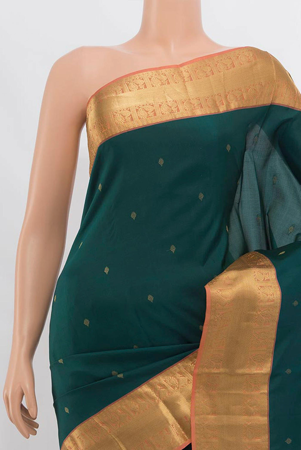 Border image of Peacock Blue Kanchipuram Silk Saree with Zari Butta on the body and Silk Border. 