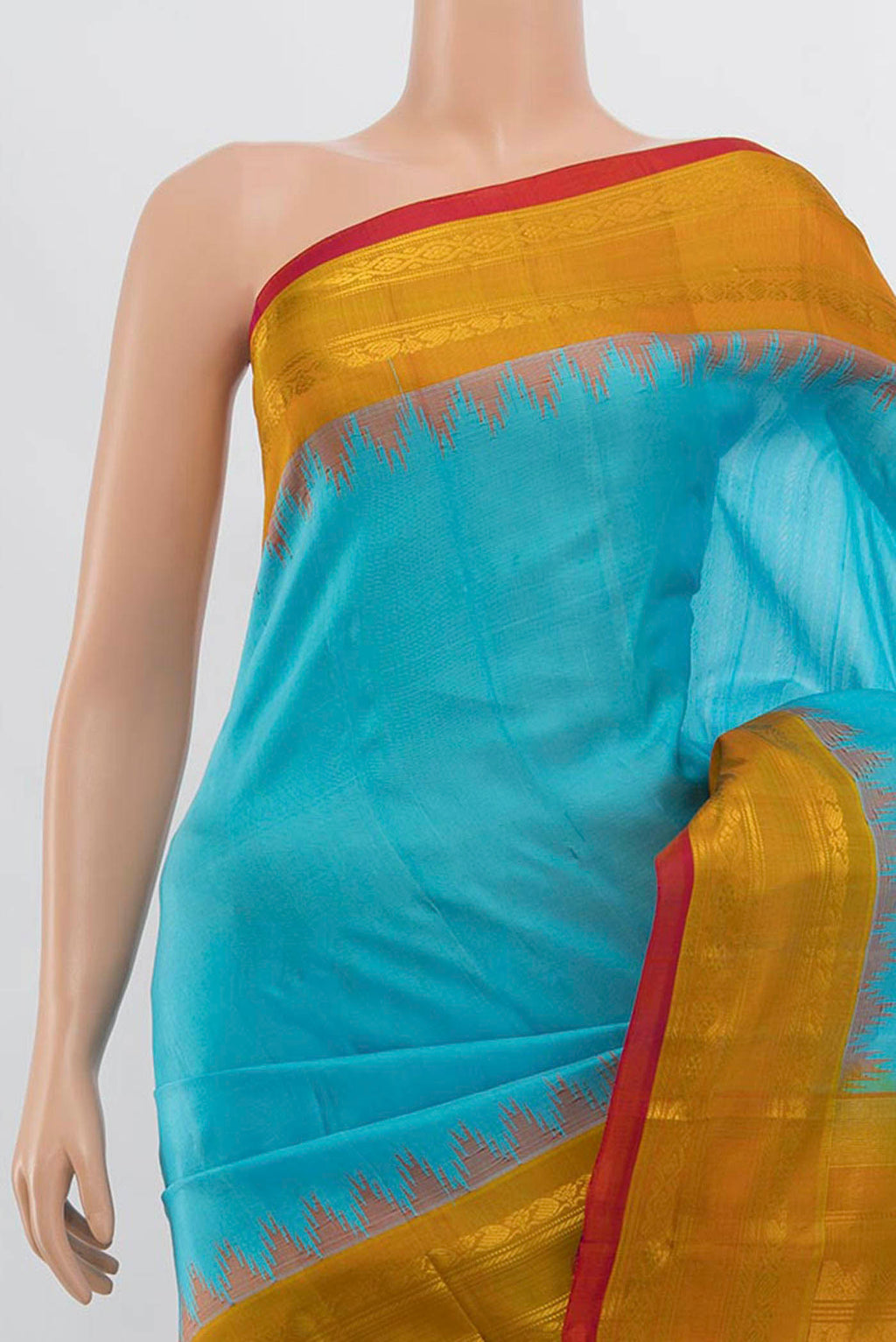 Border image of Sky Blue Gadwal Silk Saree with Zari Butta on the body and Silk Border. 