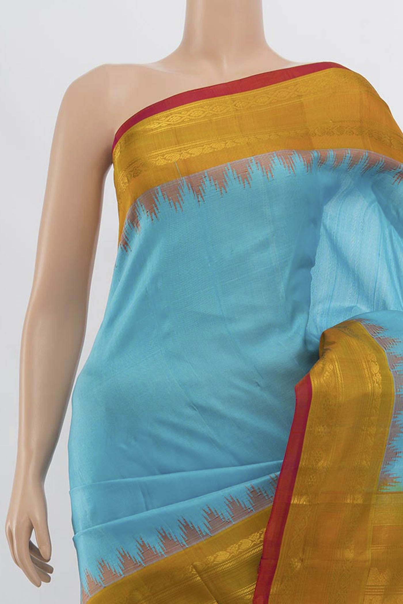 Border image of Sky Blue Gadwal Silk Saree with Zari Butta on the body and Silk Border. 