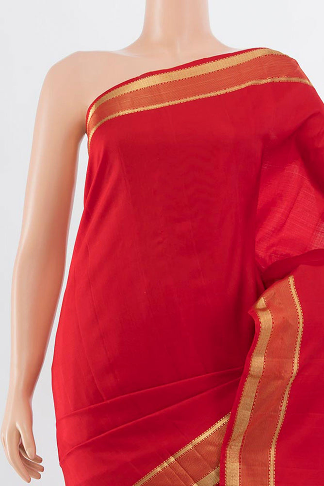 Border image of Deep Red Kanjivaram Silk Saree with Zari Butta on the body and Silk Border. 