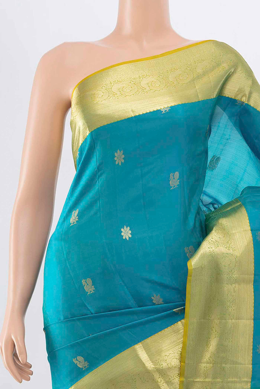 Border image of Light Blue Kanchipuram Silk Saree with Zari Butta on the body and Silk Border