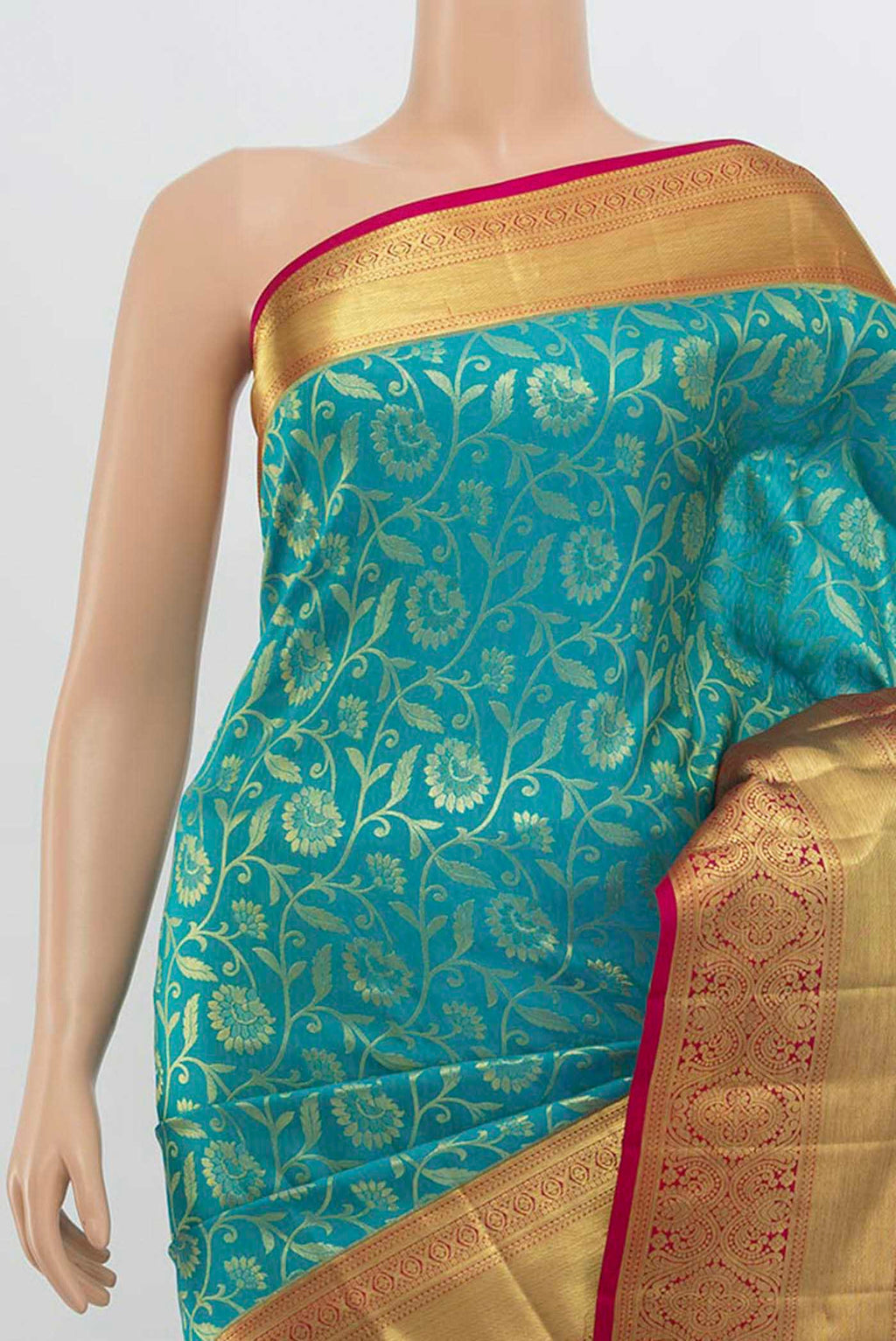 Border image of Light Blue Kanchipuram Silk Saree with Zari Butta on the body and Silk Border. 