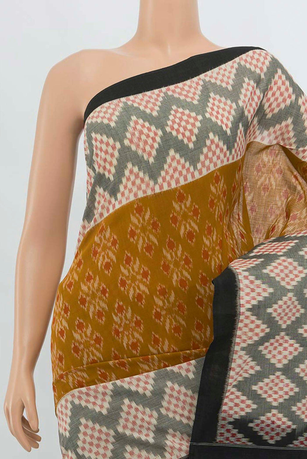 Border image of Multi Color Pochampally Cotton Saree with Checked design on the body and Fancy Border. 