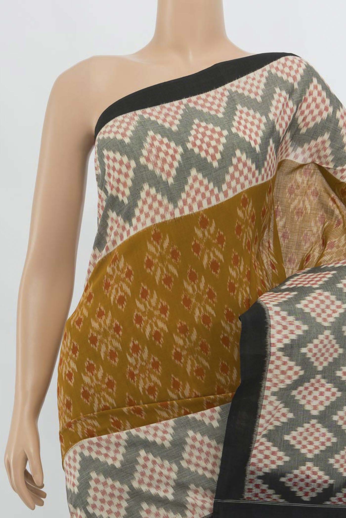 Border image of Multi Color Pochampally Cotton Saree with Checked design on the body and Fancy Border. 