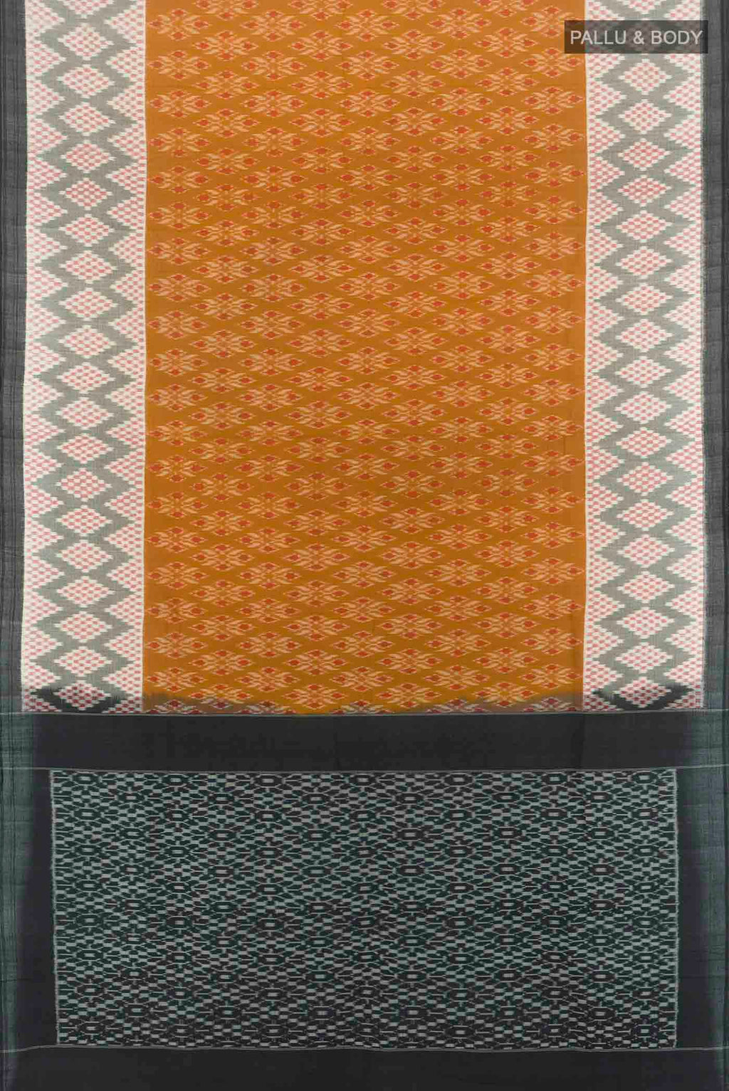 Flat view of Multi Color Pochampally Cotton Saree with Checked design on the body and Fancy Border. 
