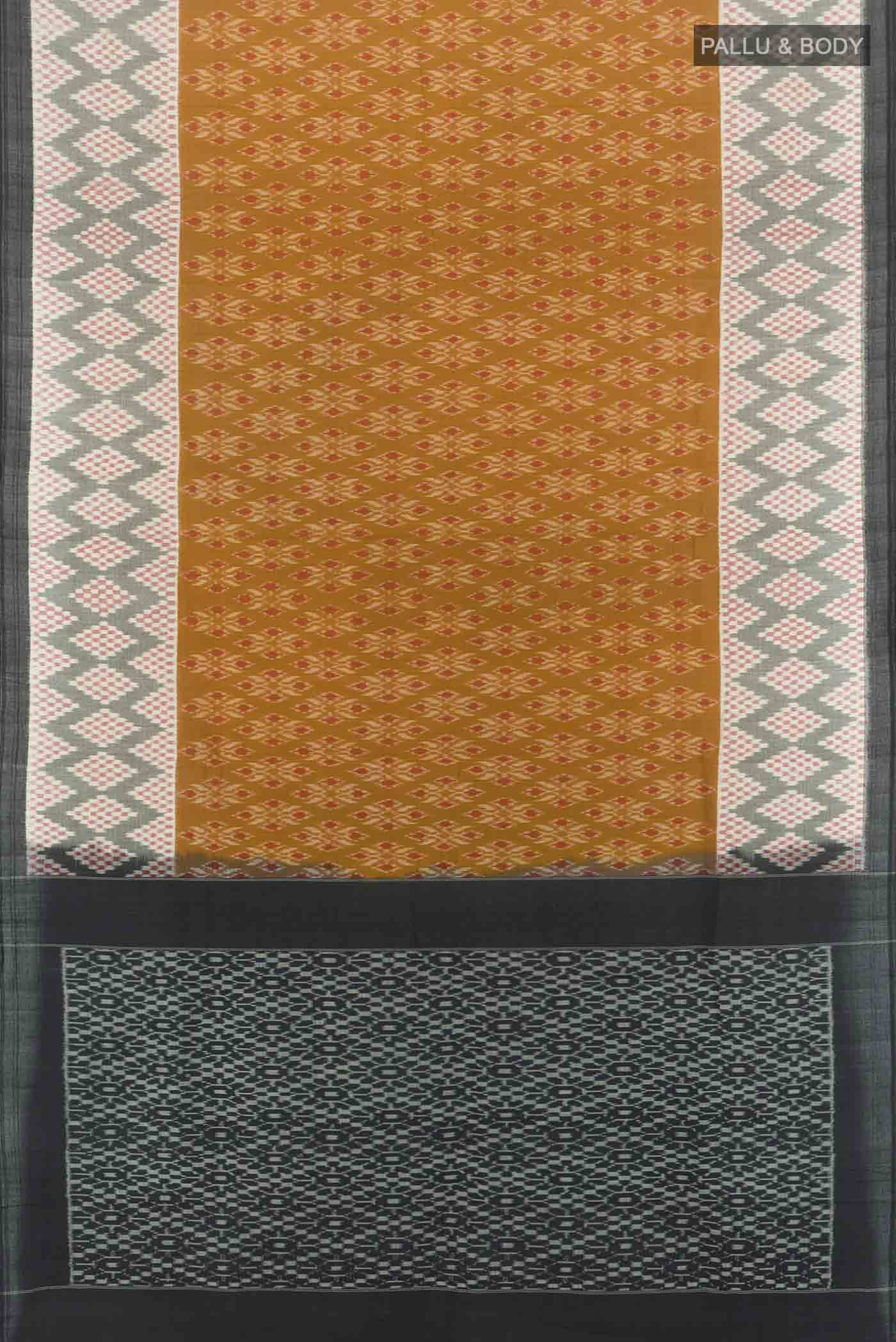 Flat view of Multi Color Pochampally Cotton Saree with Checked design on the body and Fancy Border. 