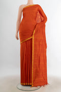 Pure Silk Pure Zari Rust Kanchipuram Nine Yards Saree with Plain Body and Silk Border.  displayed on a mannequin