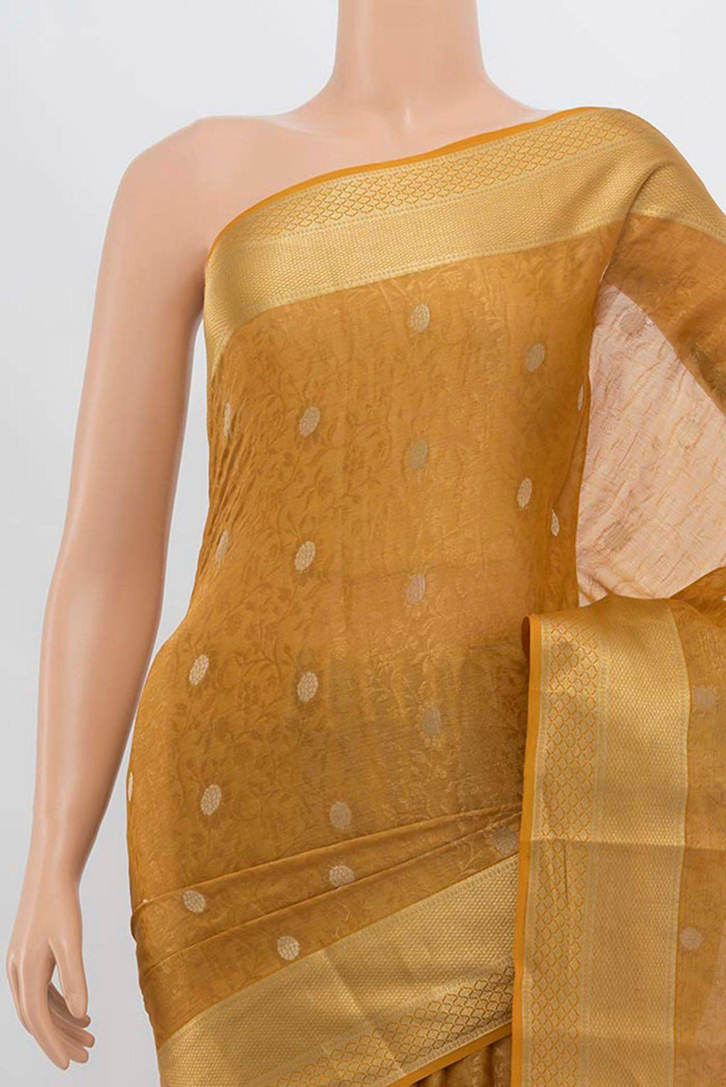 Border image of Mustard Mysore Crepe Saree with Zari Butta on the body and Silk Border. 
