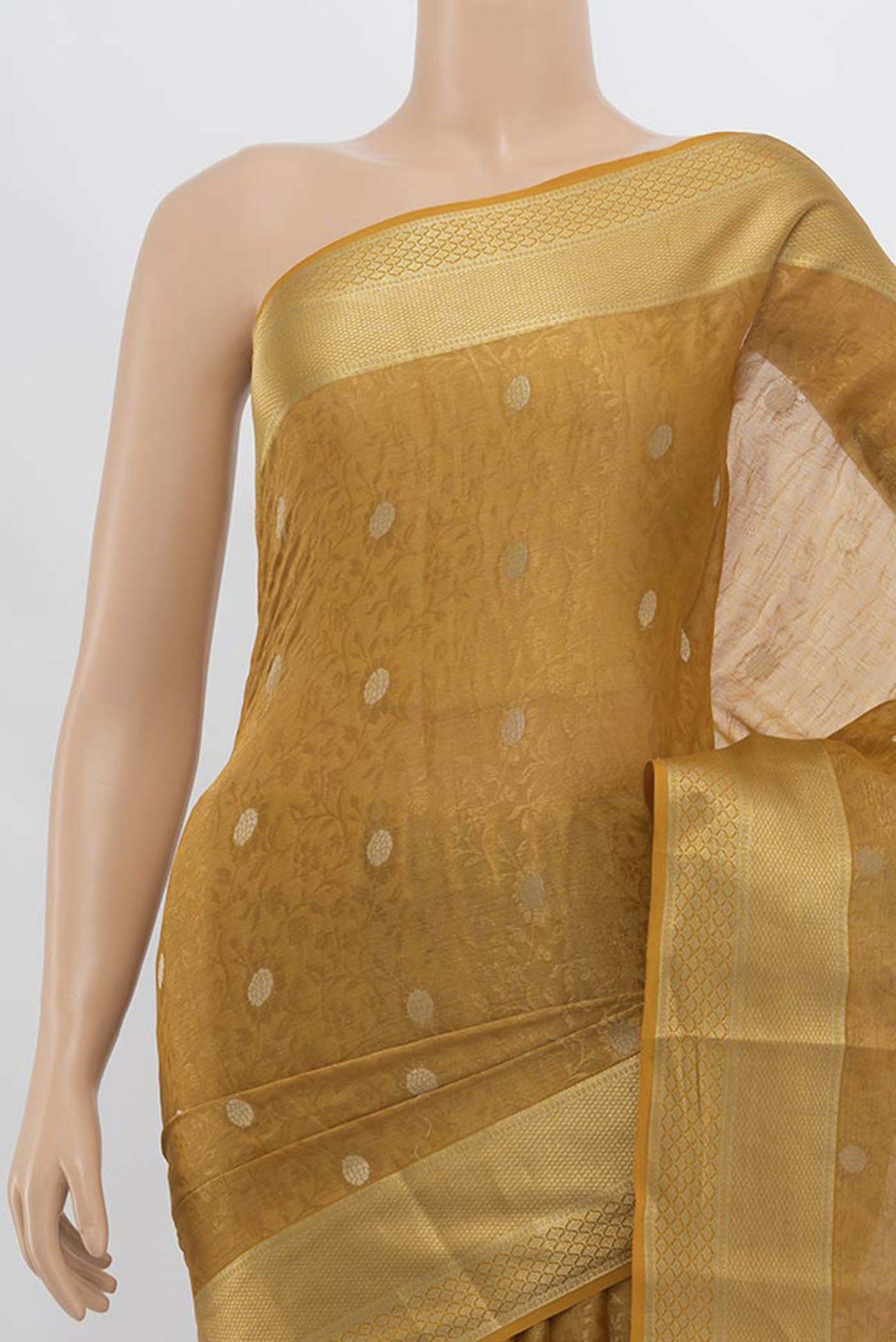 Border image of Mustard Mysore Crepe Saree with Zari Butta on the body and Silk Border. 