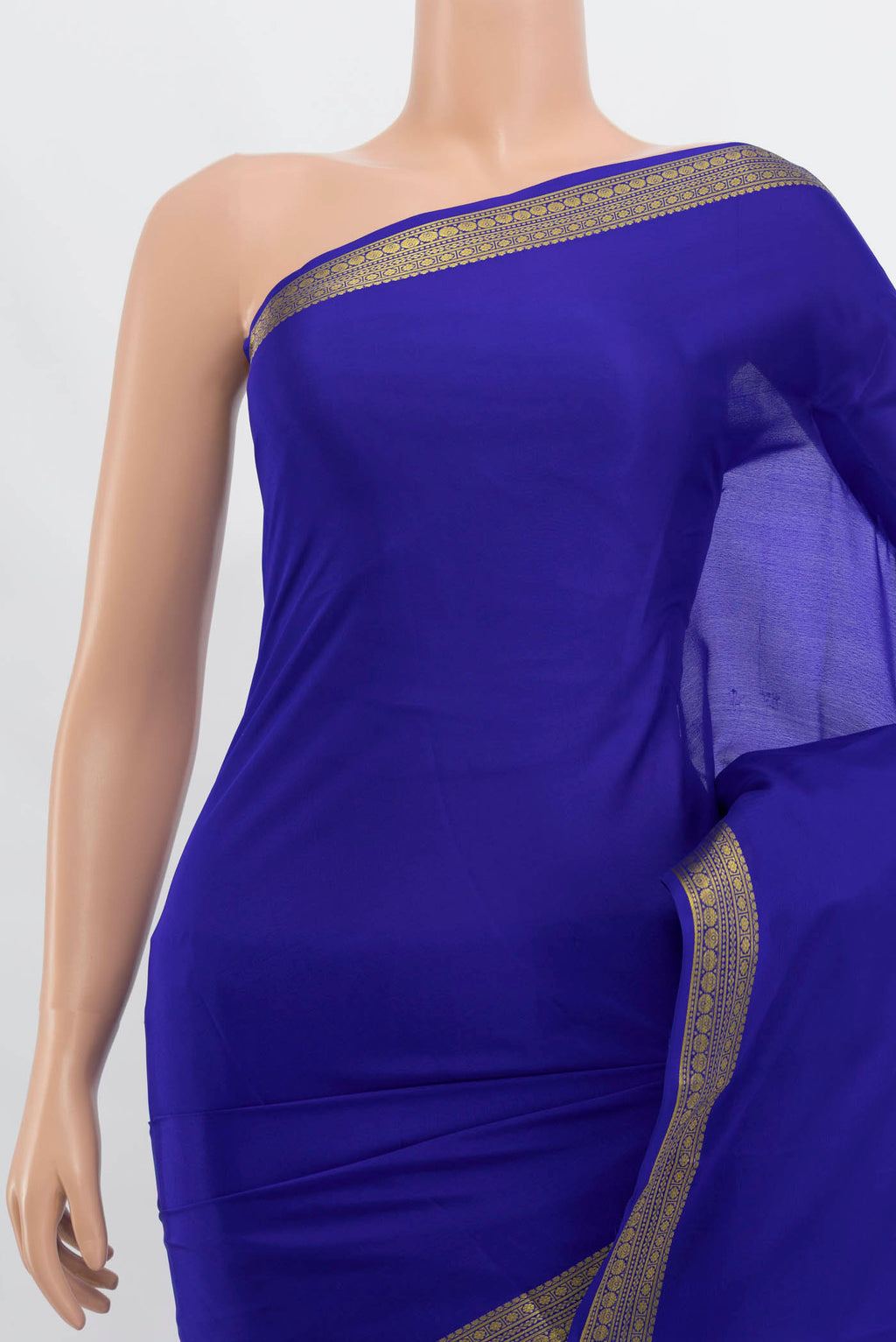 Border image of Dark Blue Mysore Crepe Saree with Plain Body and Silk Border. 