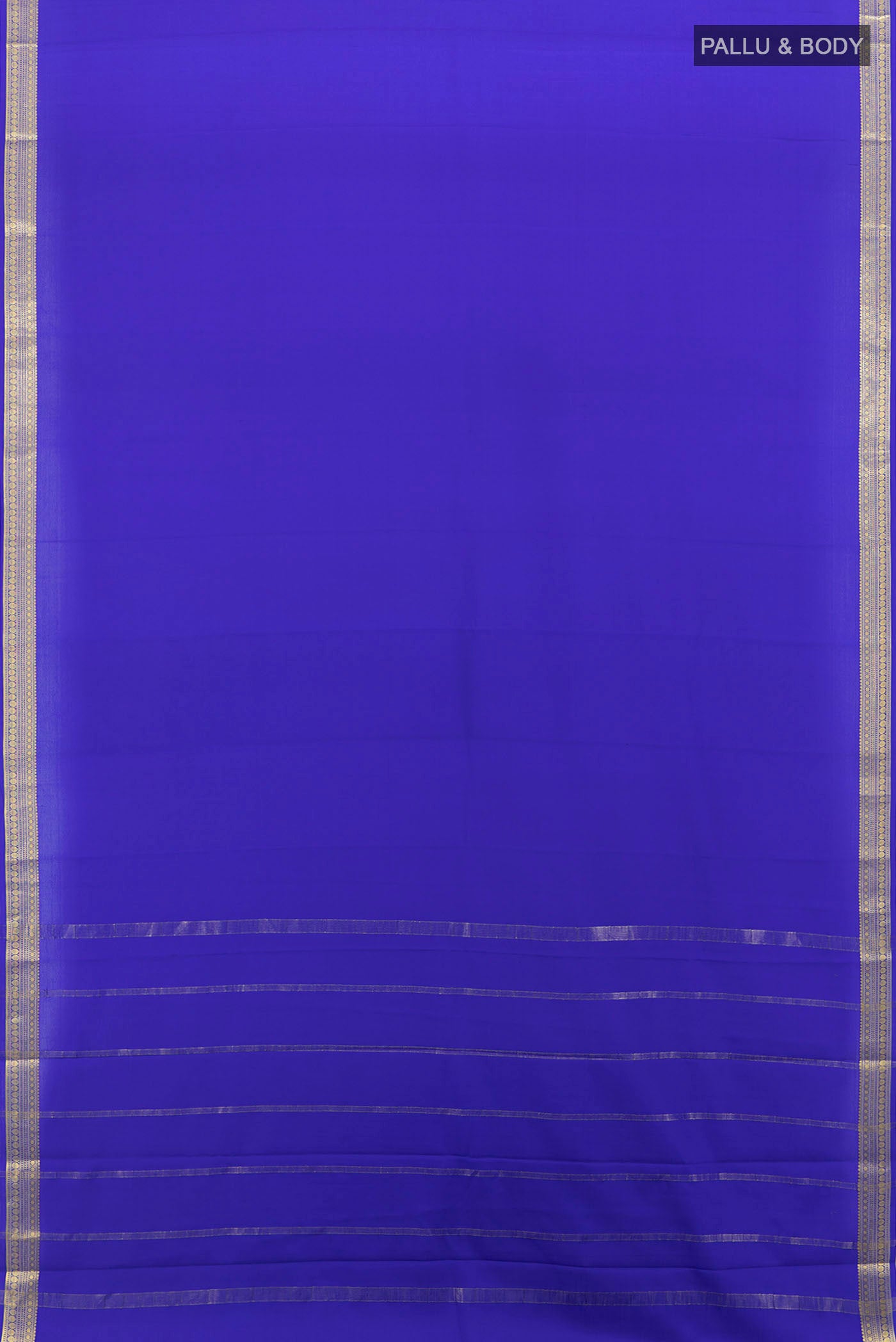 Flat view of Dark Blue Mysore Crepe Saree with Plain Body and Silk Border. 