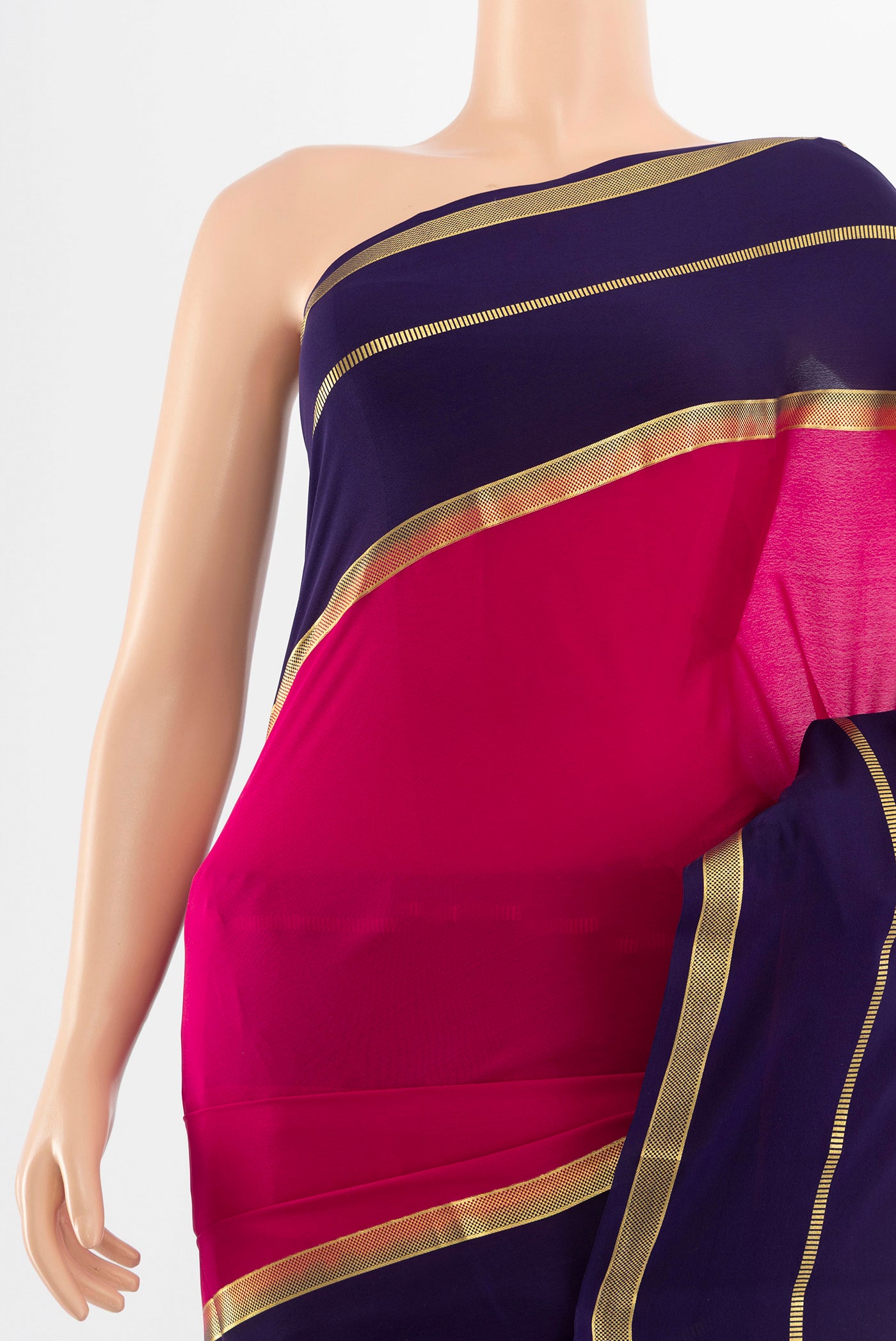 Border image of Purple Mysore Crepe Saree with Plain Body and Silk Border. 