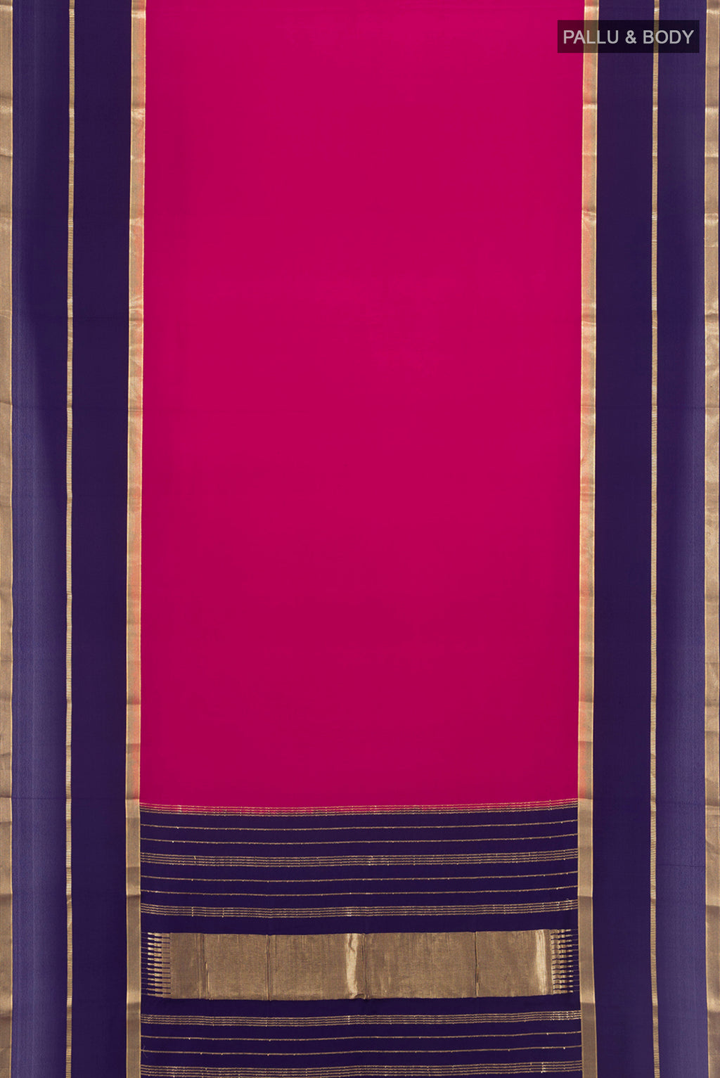 Flat view of Purple Mysore Crepe Saree with Plain Body and Silk Border. 