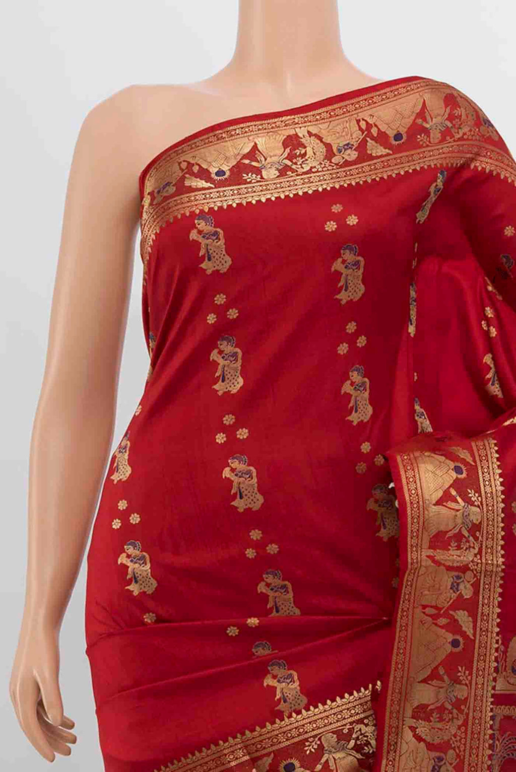 Border image of Red Baluchari Silk Saree with Zari And Thread Butta on the body and Zari And Thread Border