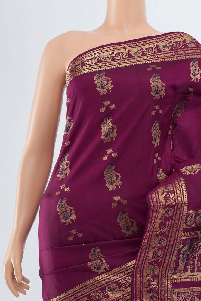 Border image of Purple Baluchari Silk Saree with Zari Butta on the body and Silk Border. 