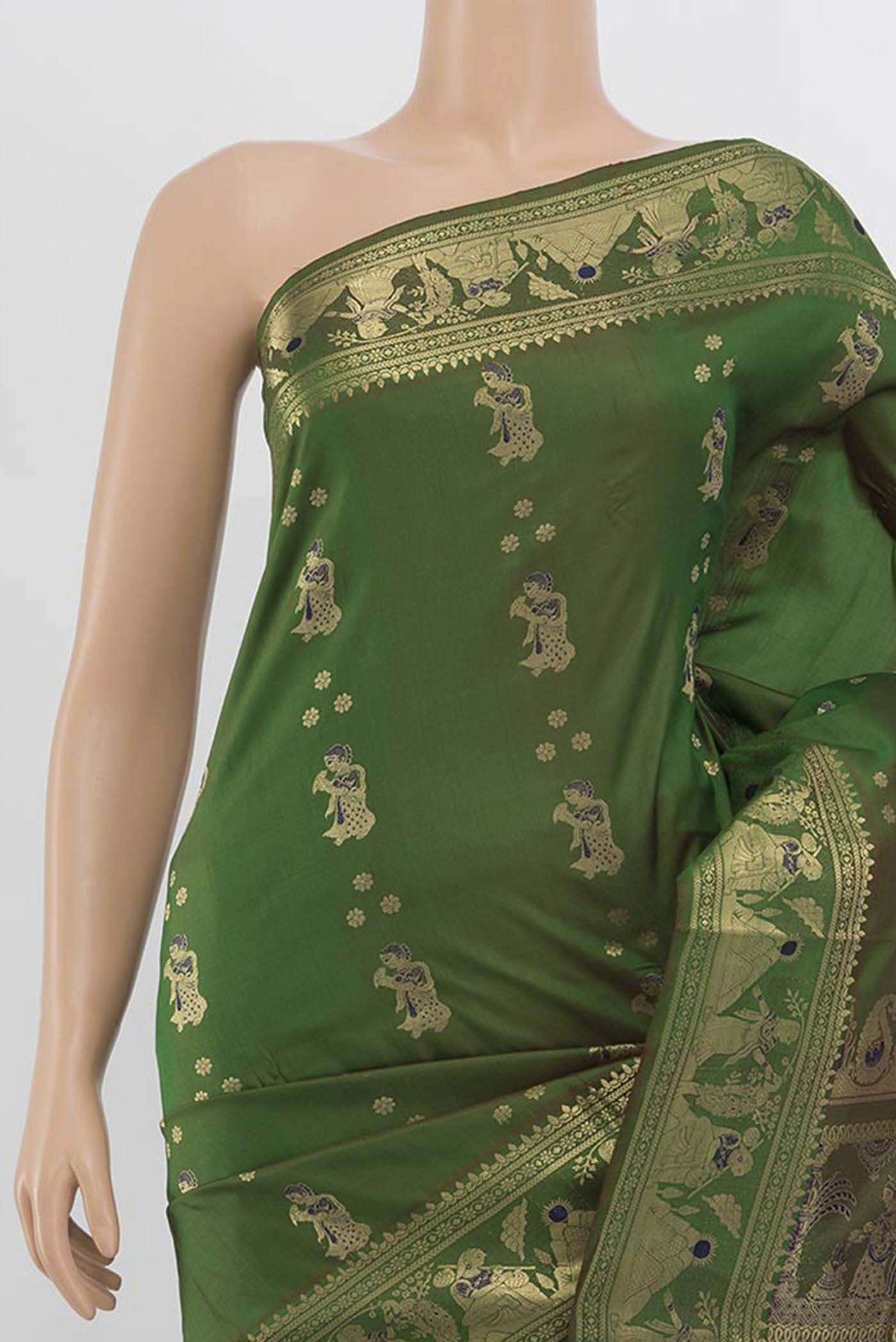 Border image of Mint Green Baluchari Silk Saree with Zari Butta on the body and Silk Border. 