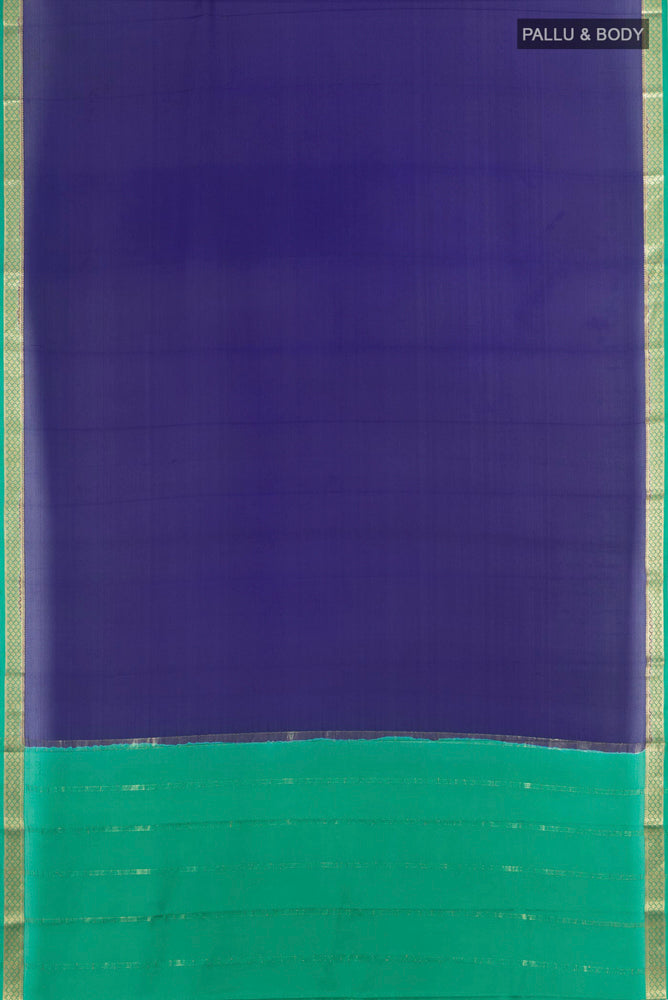 Flat view of Dark Blue Mysore Crepe Saree with Plain Body and Silk Border. 