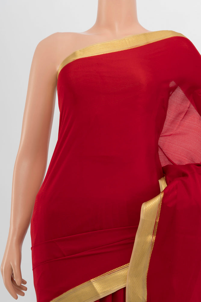 Border image of Red Mysore Crepe Saree with Plain Body and Silk Border. 